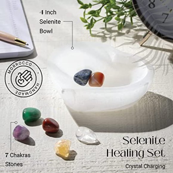 Stemma Selenite Bowl Heart 4 inch| Crystals and Healing Stones 9 Piece Crystal S - Picture 4 of 12